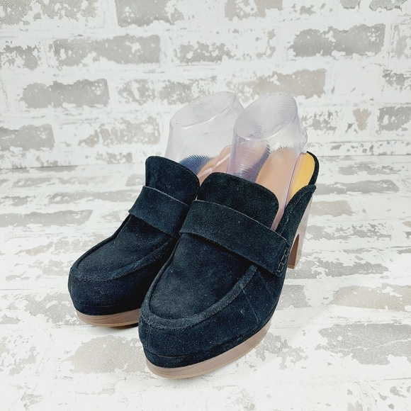 New Splendid Vina Black Suede Platform Slip On Clogs E101 - Picture 2 of 13